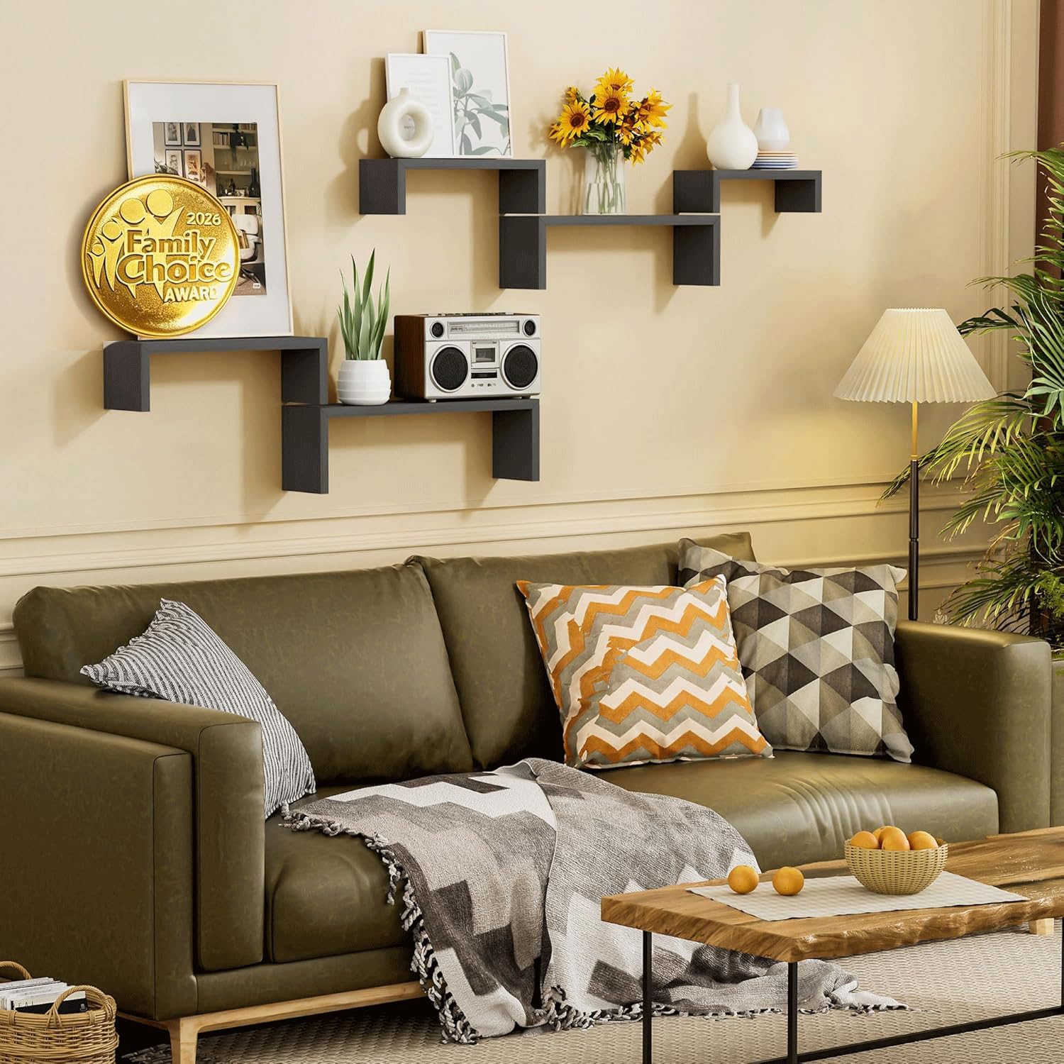 SRIWATANA bathroom setup with weathered black floating shelves for extra storage