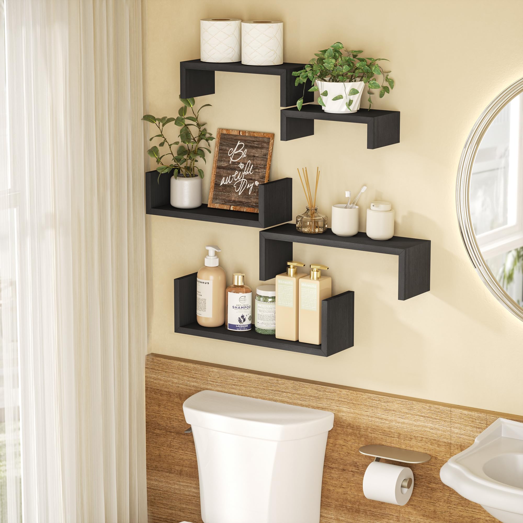 SRIWATANA bedroom setup using shelves as a floating nightstand