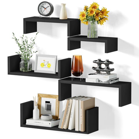 SRIWATANA five-tier floating shelves in weathered black for stylish display and storage