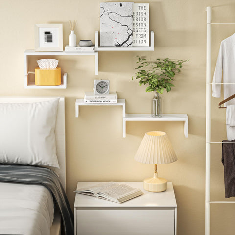 SRIWATANA white wall shelves serve as a compact bedroom nightstand.