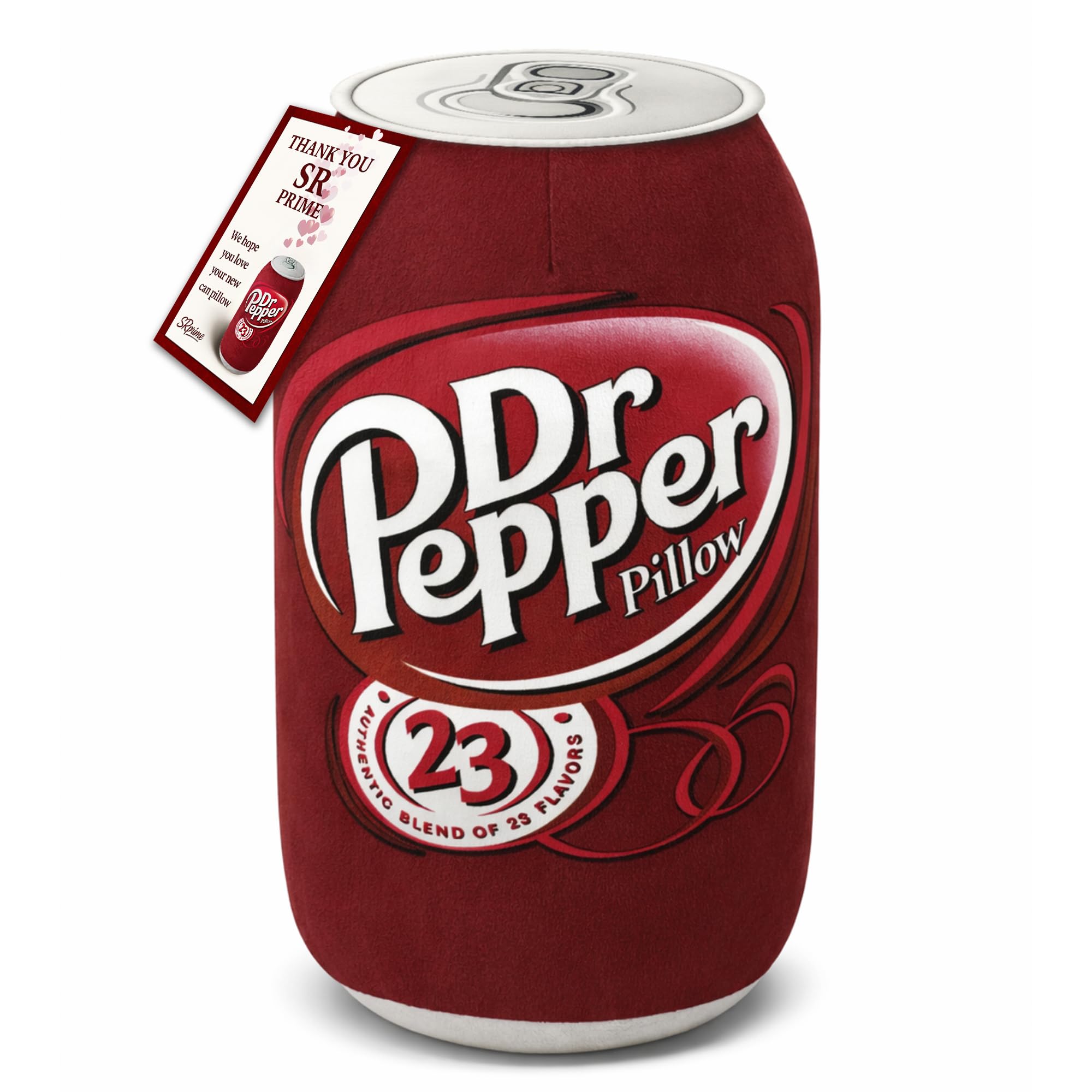 SRprime Doctor Pepper Pillow hug-sized cushion enhances couch comfort and style.