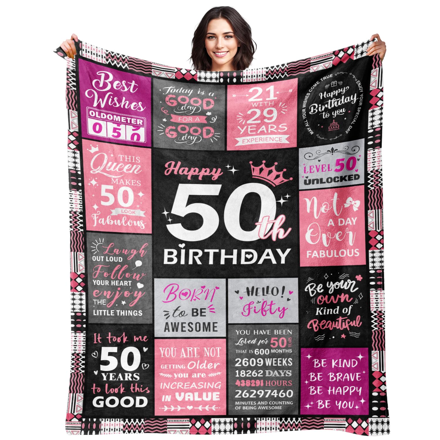 Sruemiul 50th birthday blanket 50x60 folded on bed for cozy gifting