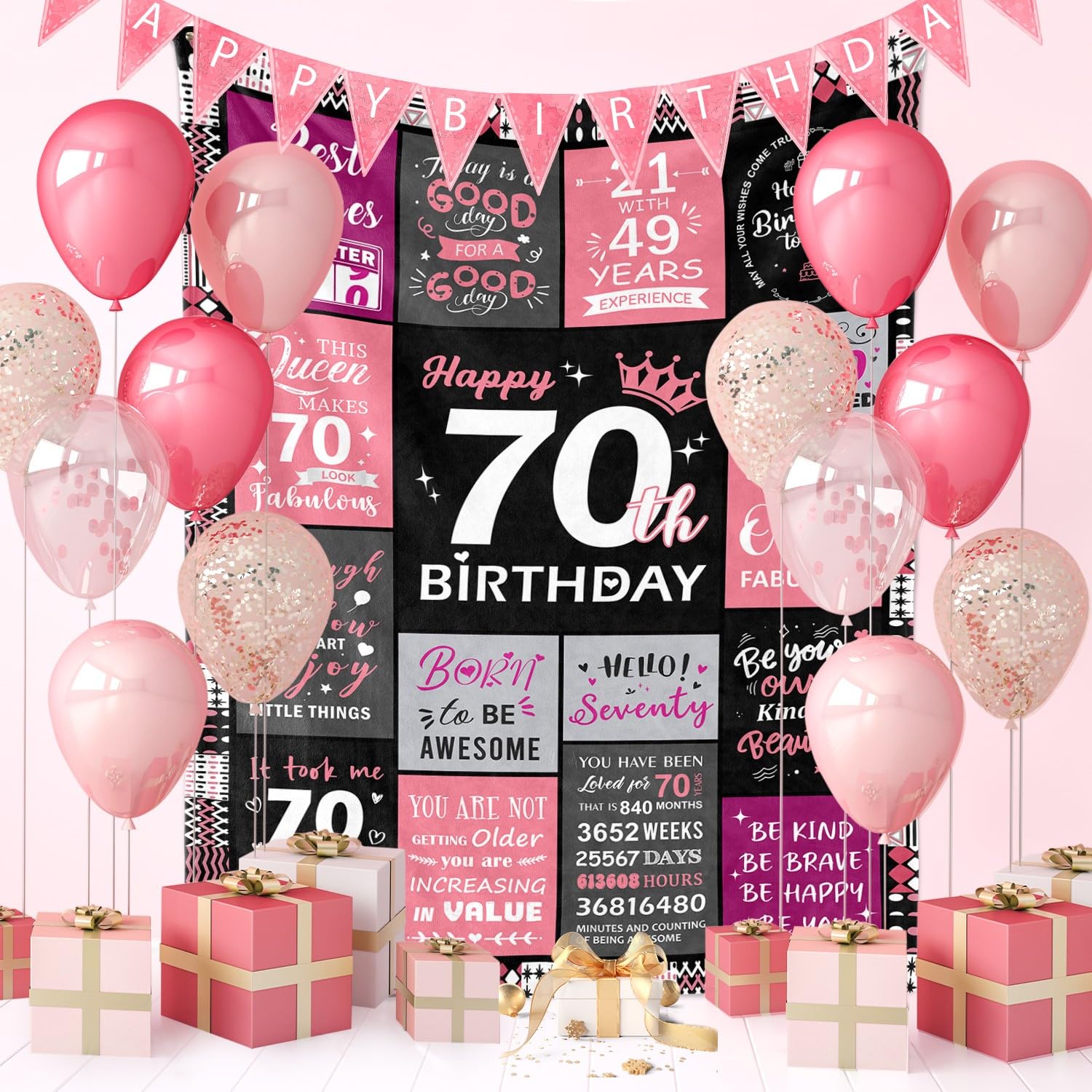 Sruemiul birthday decoration banner creates warm ambiance for the 70th celebration.