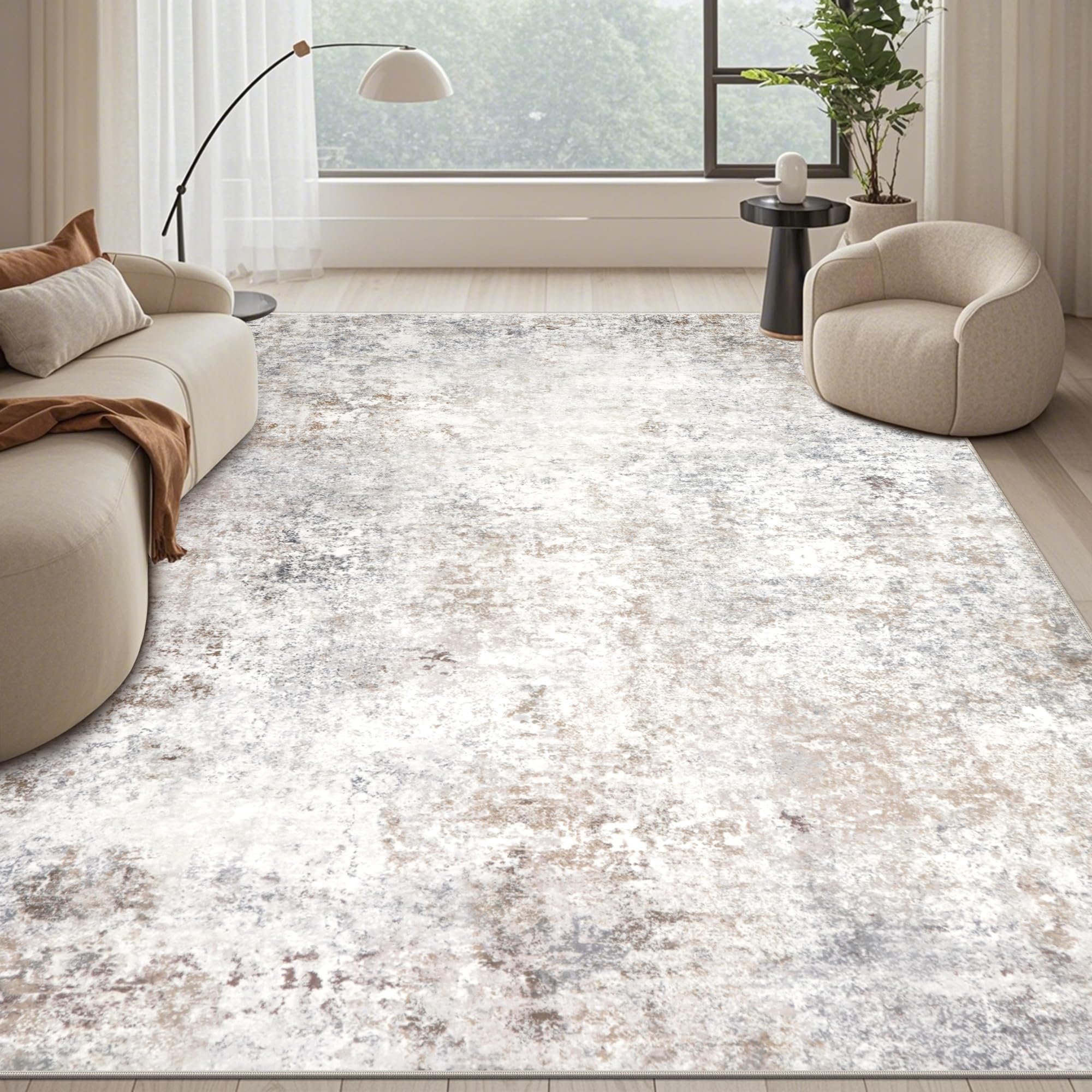 Srugn modern washable rug 9x12 beige grey for easy care and timeless style.