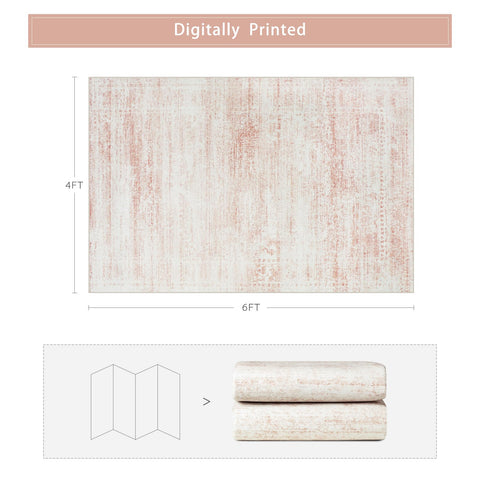 Srugn vintage pink white rug adds timeless entryway charm.