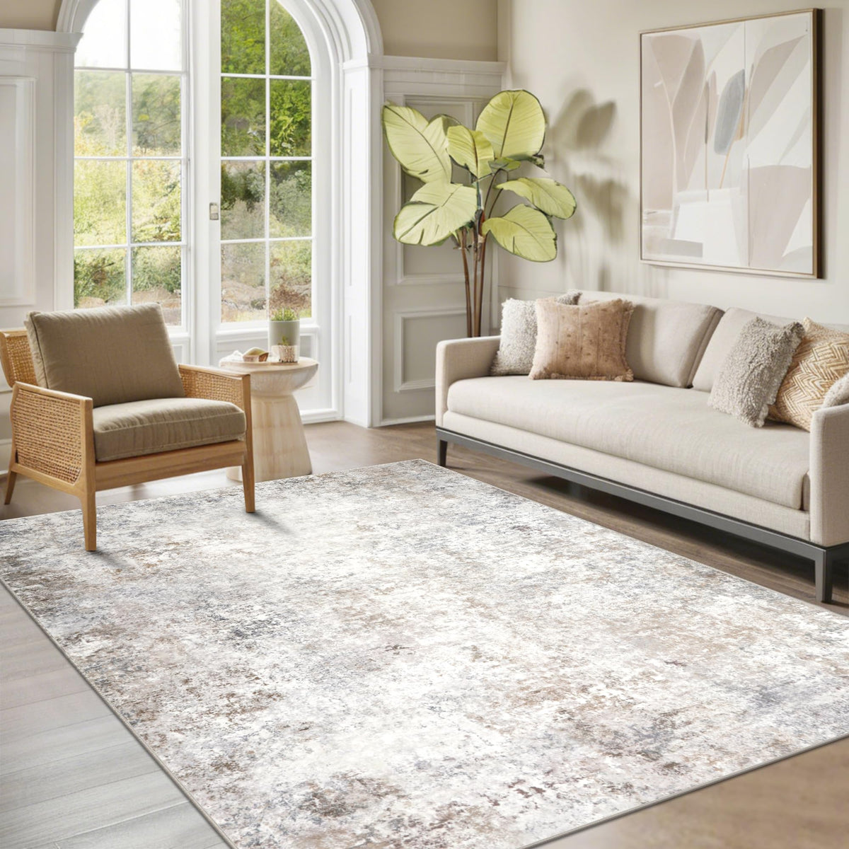 Srugn washable rug 5x7 in beige-cream texture for cozy living spaces.