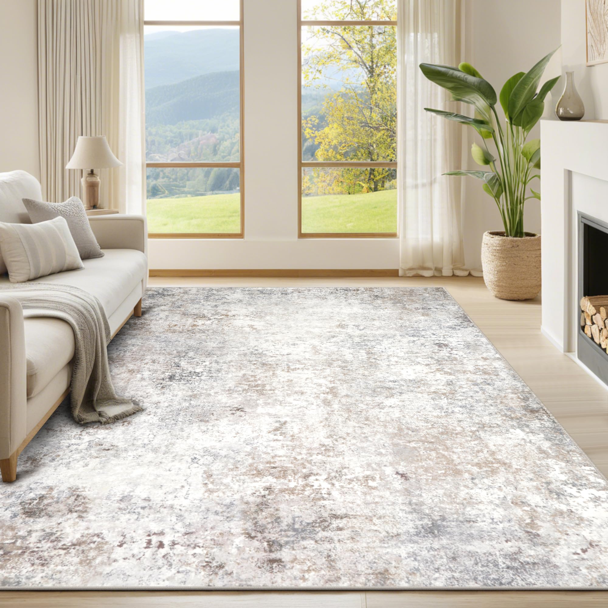 Srugn 6x9 washable living room rug showing plush surface for daily comfort
