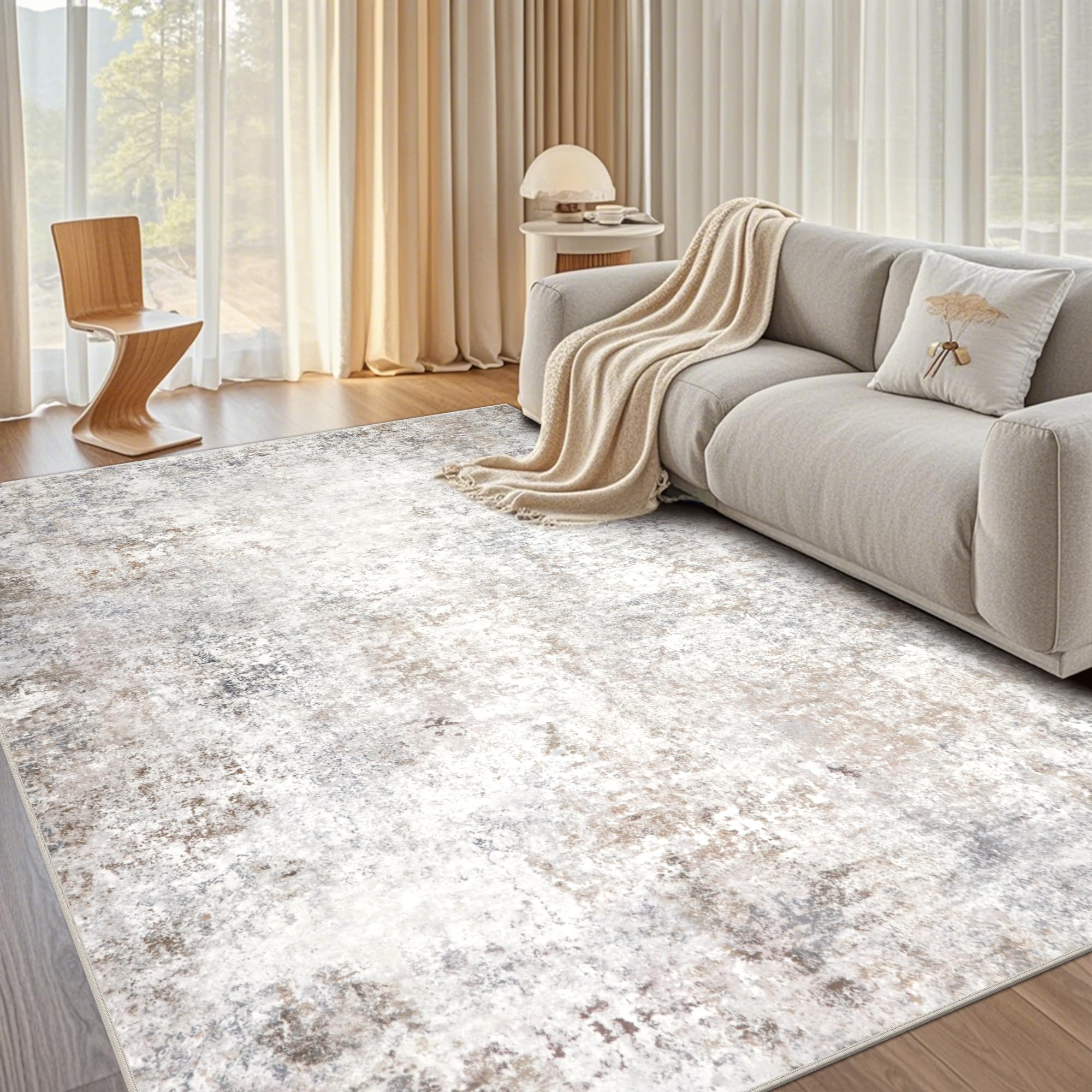 Srugn washable rug 8x10 abstract living room for cozy family spaces.
