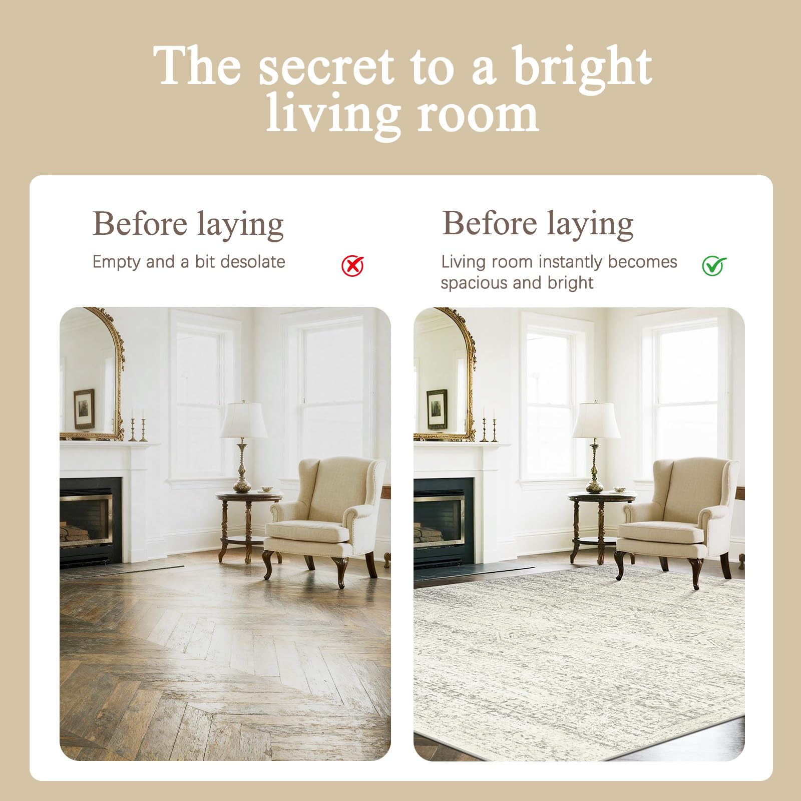 Srugn 8x10 rug for dining room, non-slip ensures stable surfaces.