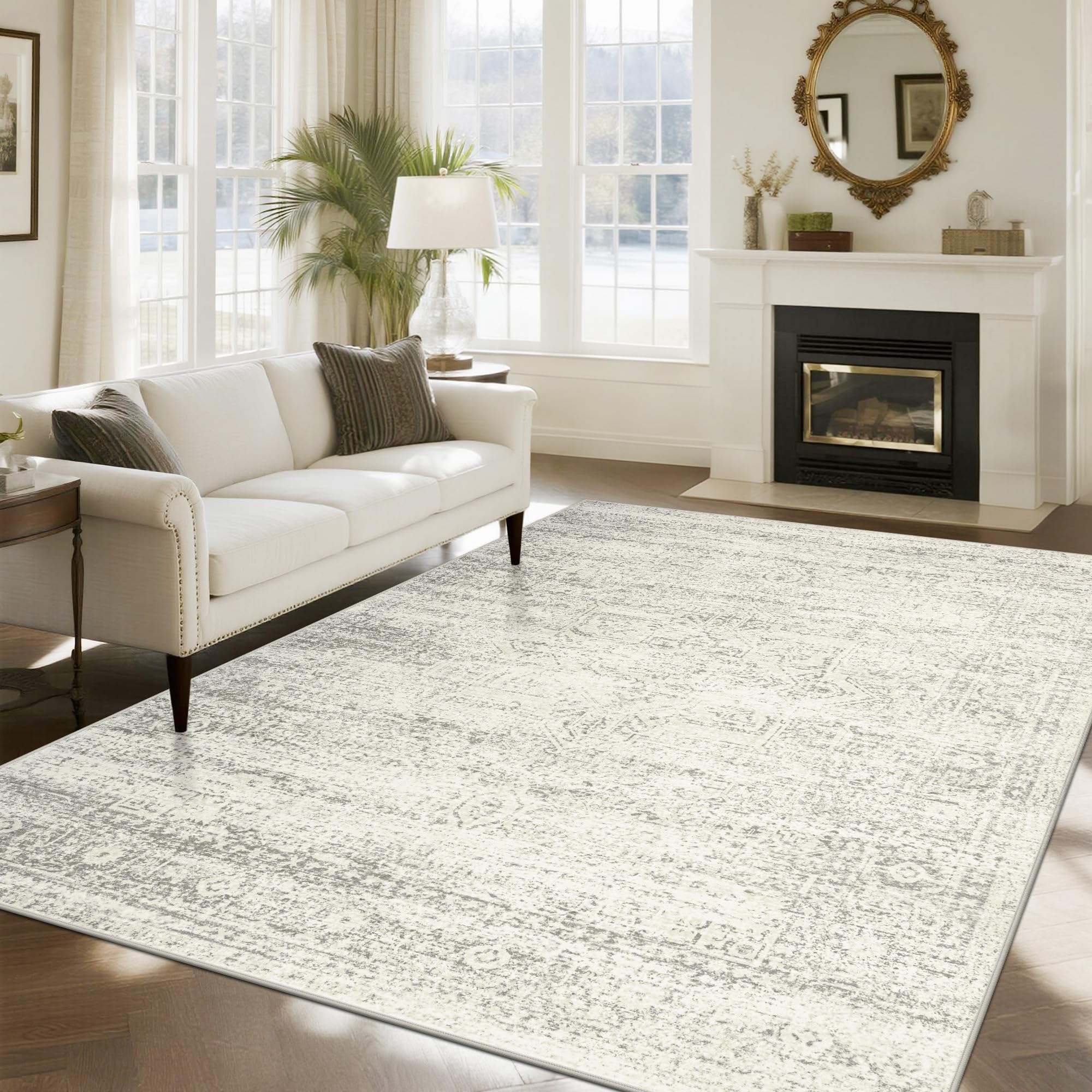 Srugn washable 8x10 rug in living room setting, soft underfoot and easy to maintain.