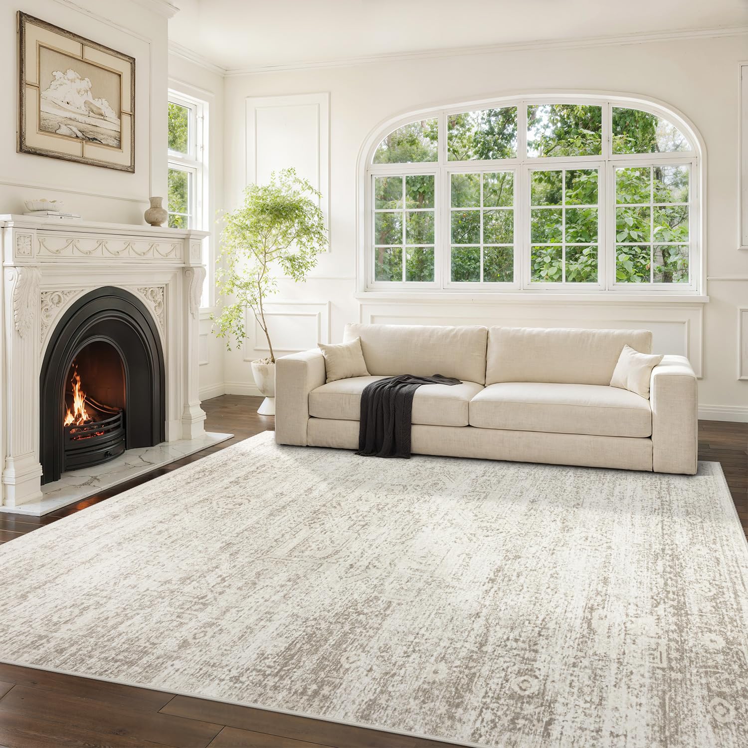 Srugn washable rug 8x10 beige close-up shows plush texture for cozy floors.