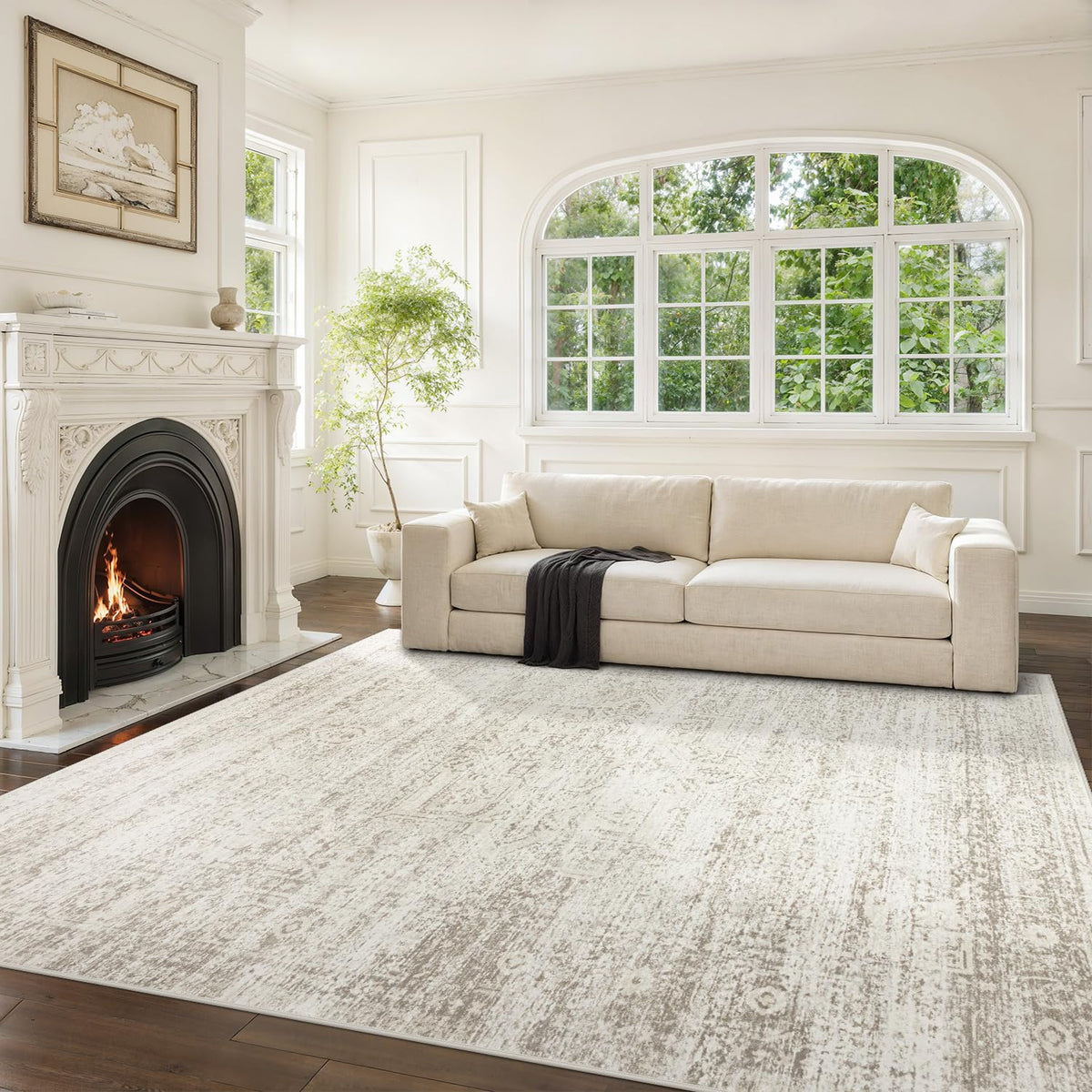 Srugn washable rug 8x10 beige close-up shows plush texture for cozy floors.