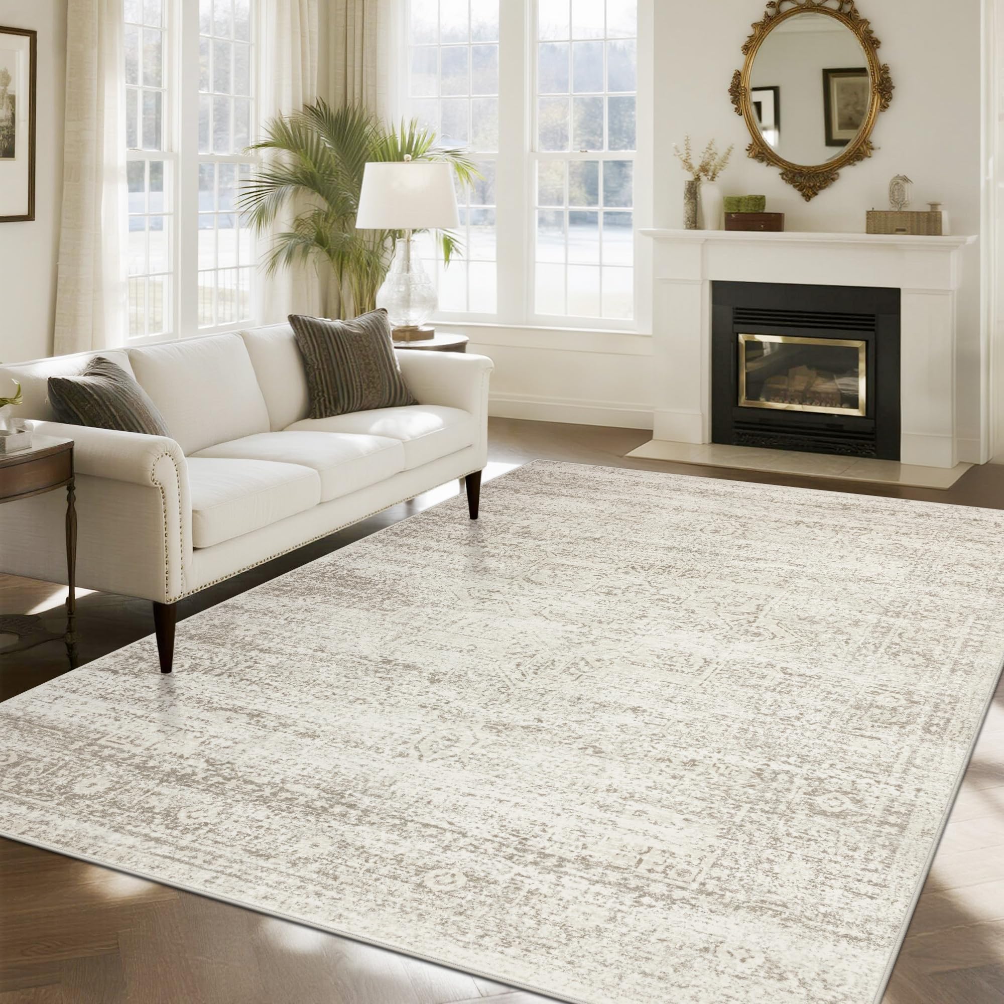 Srugn washable rug 8x10 in vintage design suits living rooms with warmth.