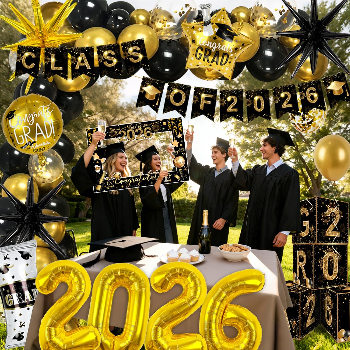 Ssailue Decor ribbons and accents complete the black-gold theme