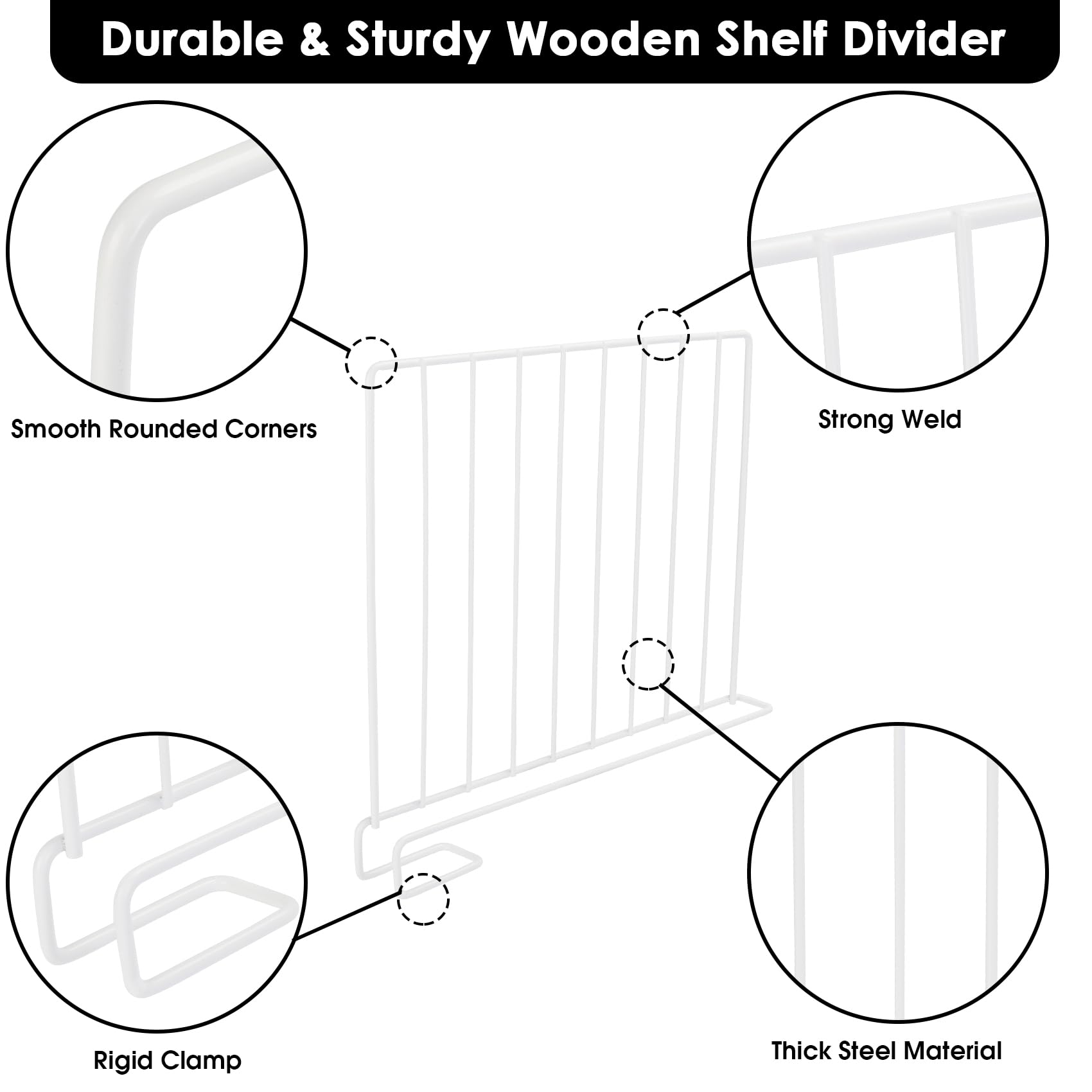 Close up of SSAWcasa adjustable dividers on shelf for flexible spacing