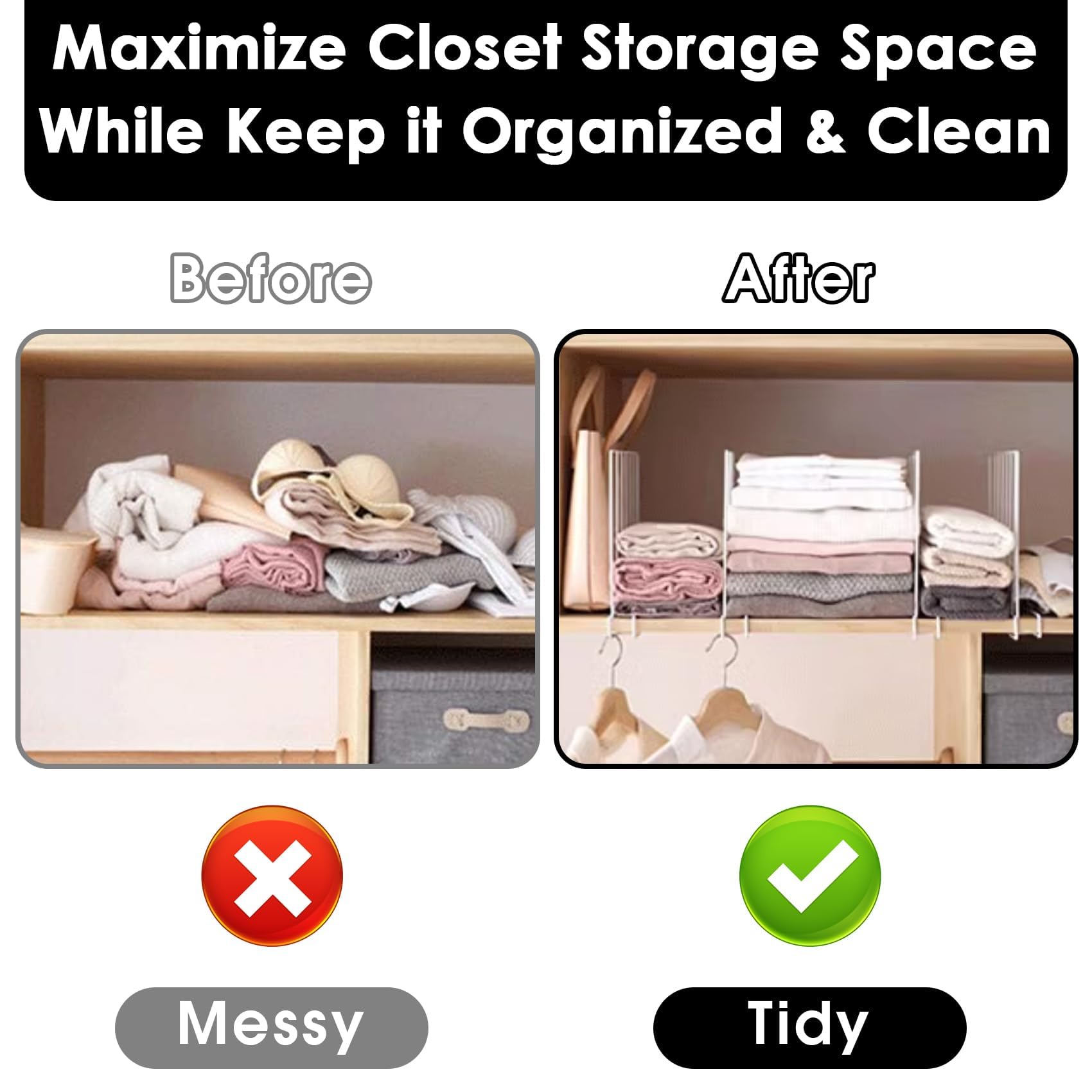 SSAWcasa dividers separating pantry items on a sturdy shelf