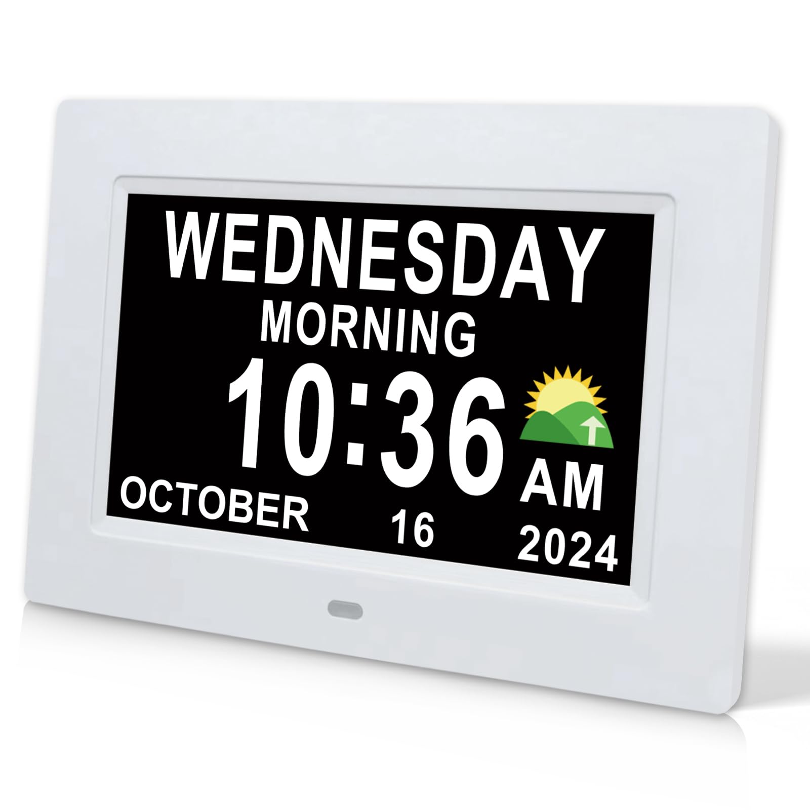 SSINI digital calendar 7inch display shows time, date, and day with clarity.