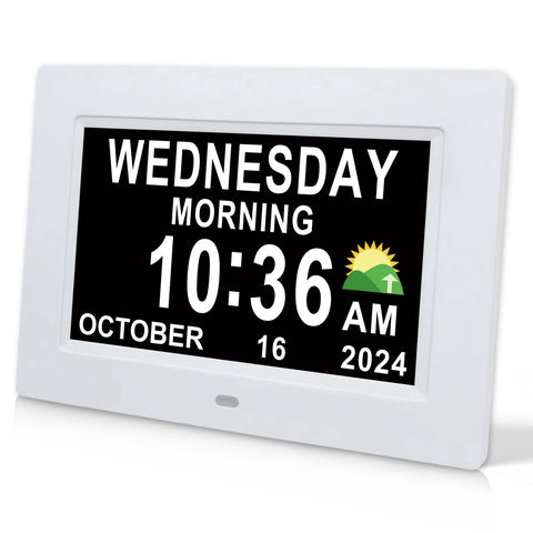 SSINI digital calendar 7inch display shows time, date, and day with clarity.