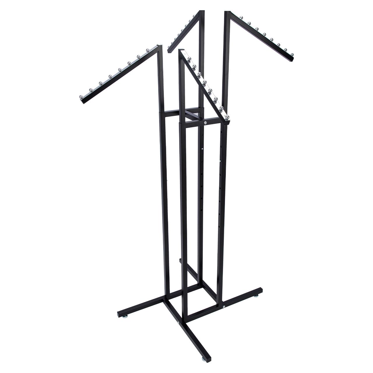 SSWBasics black 4-way rack with slant arms for versatile retail clothing display