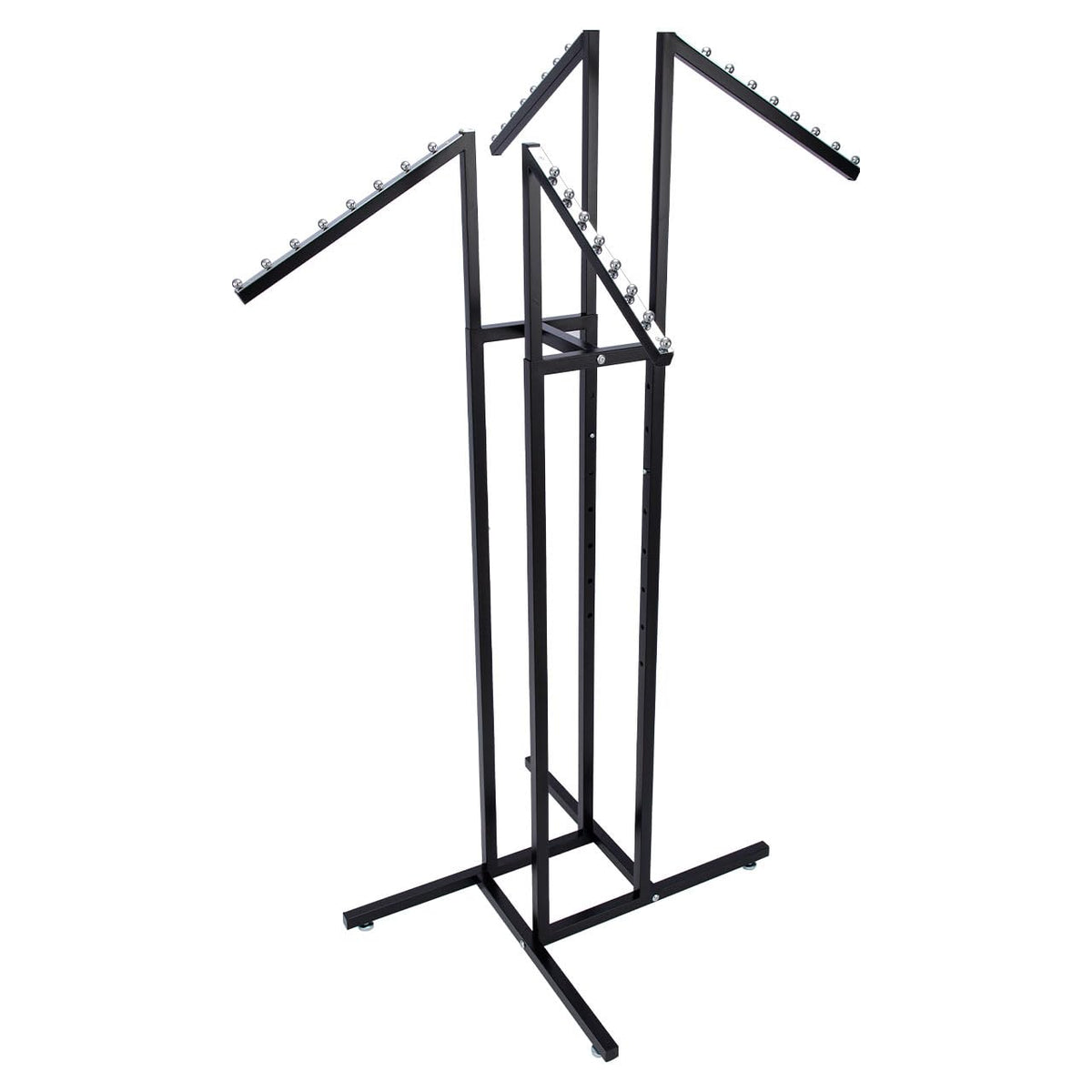 SSWBasics black 4-way rack with slant arms for versatile retail clothing display