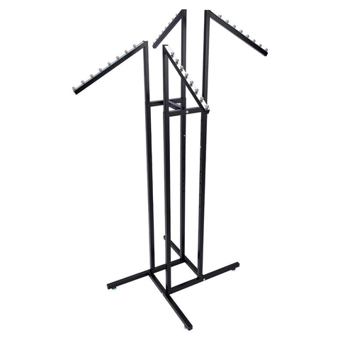 SSWBasics black 4-way rack with slant arms for versatile retail clothing display