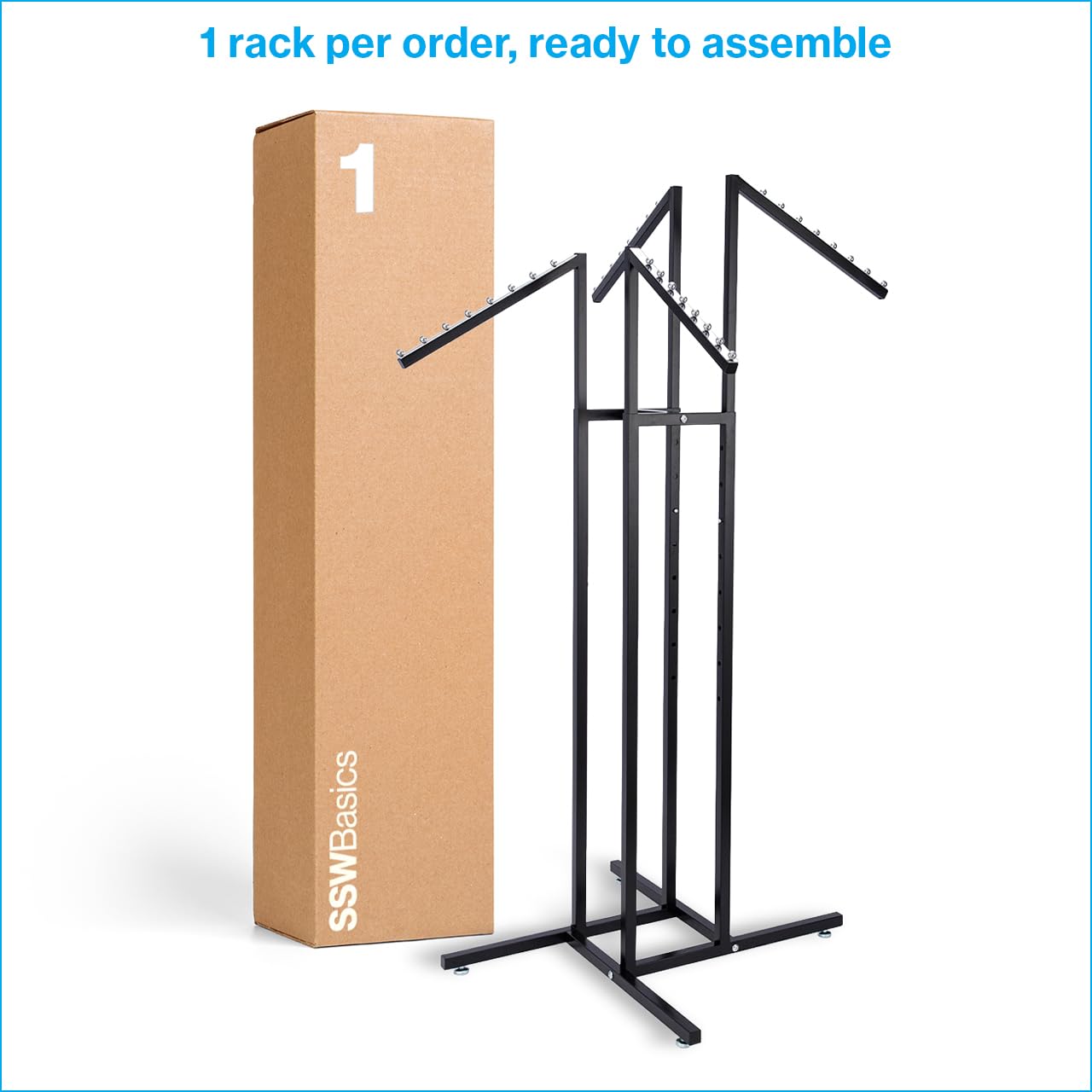 SSWBasics four-way rack supports multi-level arrangements for organized displays