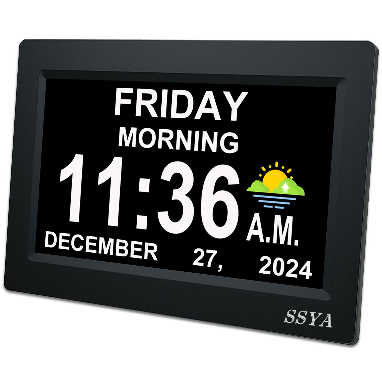 SSYA 7-Inch Calendar Clock with large display for easy time reading and daily planning.
