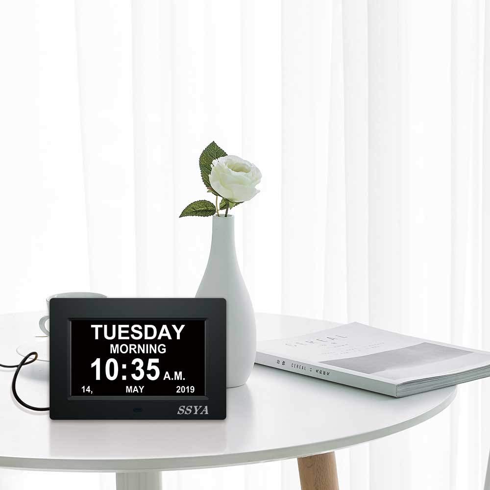 SSYA calendar clock can be wall mounted or used on a table for flexible setup.