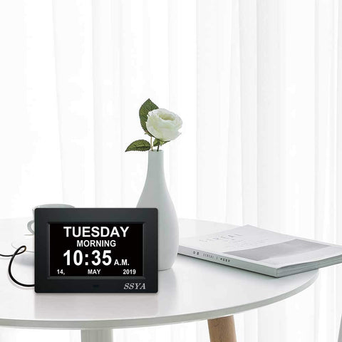 SSYA calendar clock can be wall mounted or used on a table for flexible setup.