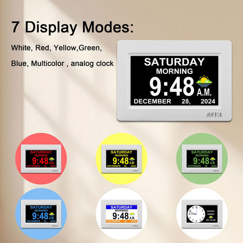 SSYA clock night dimming feature reduces glare for comfortable viewing.