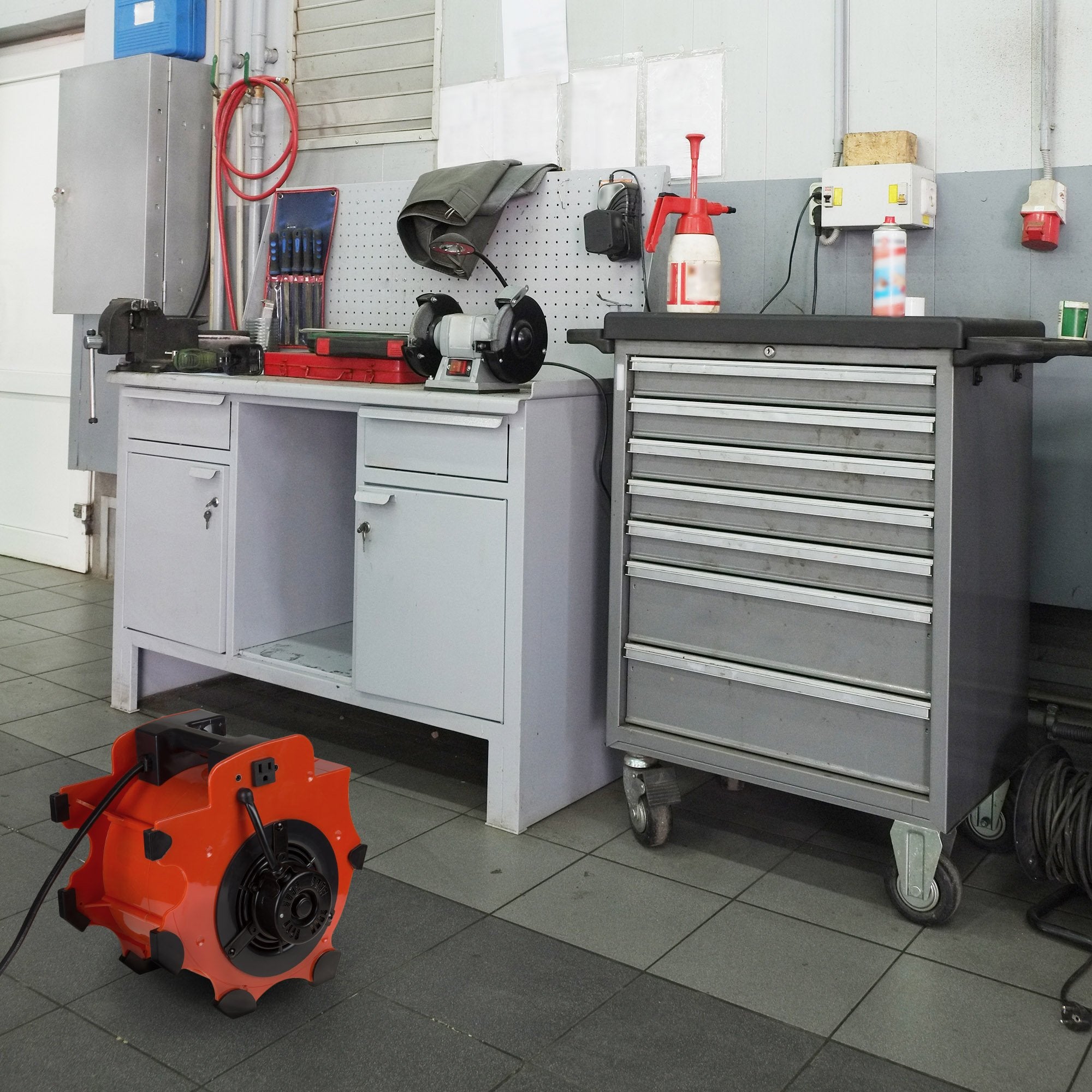 Stalwart blower with sockets and long cord for flexibility.