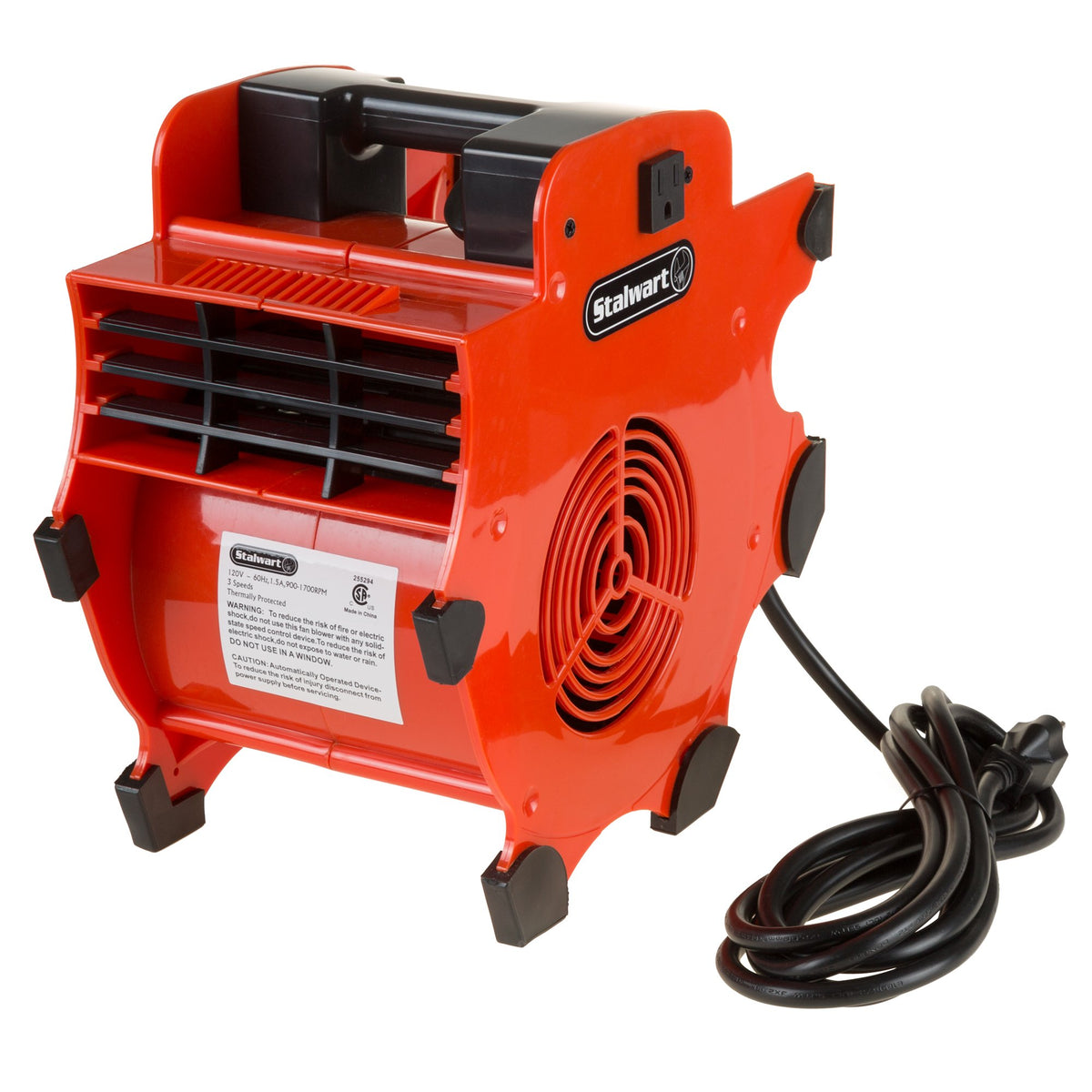 Stalwart blower fan front view showing compact design for drying tasks.