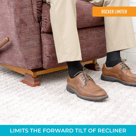 Stander Recliner Risers low-profile design blends with furniture aesthetics.