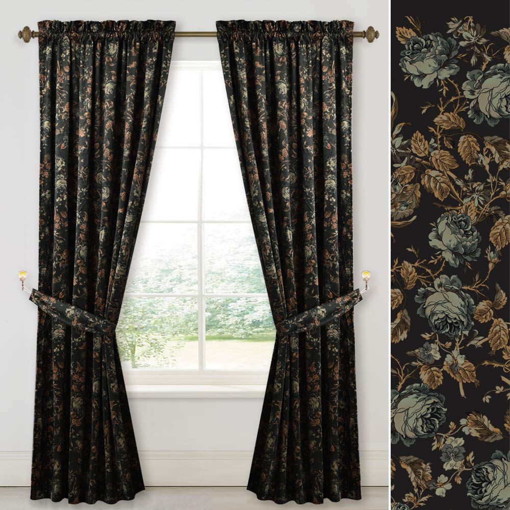 StangH Black Velvet Curtains with floral print on black background for elegant privacy
