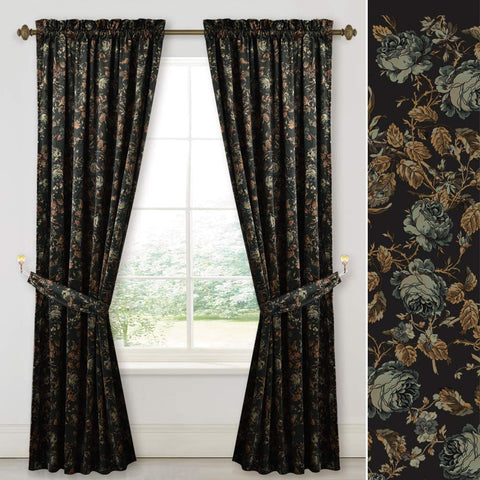 StangH Black Velvet Curtains with floral print on black background for elegant privacy