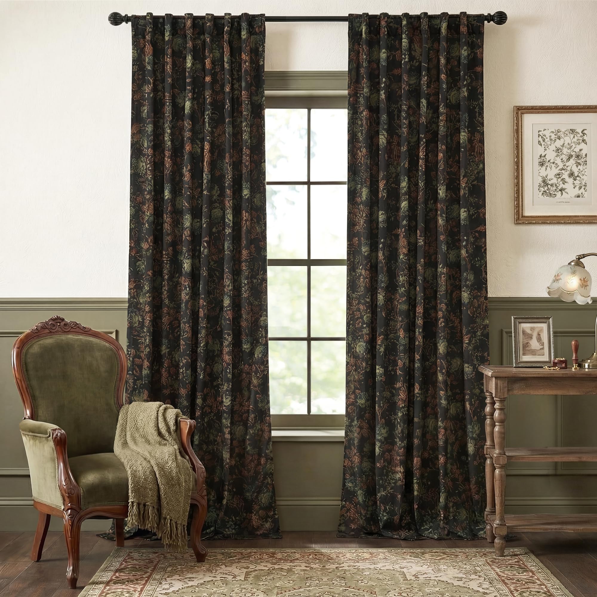 StangH Black Velvet Curtains with rose print, 84 inch, soft light blocking for bedrooms.