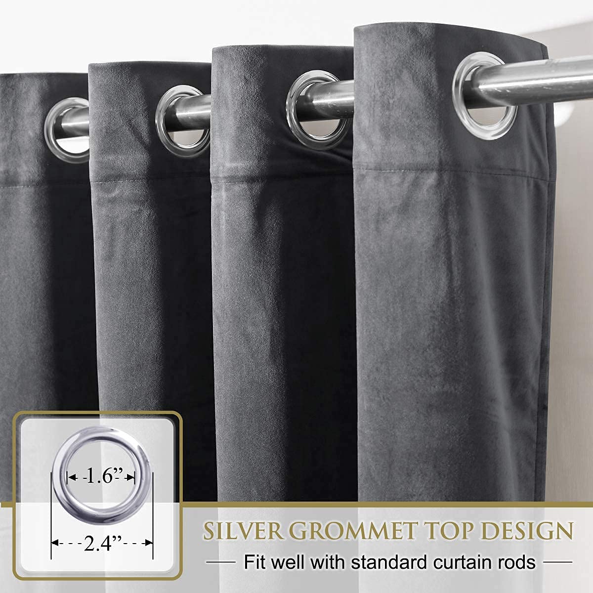 StangH grey velvet curtains for bedroom offer privacy and thermal insulation.