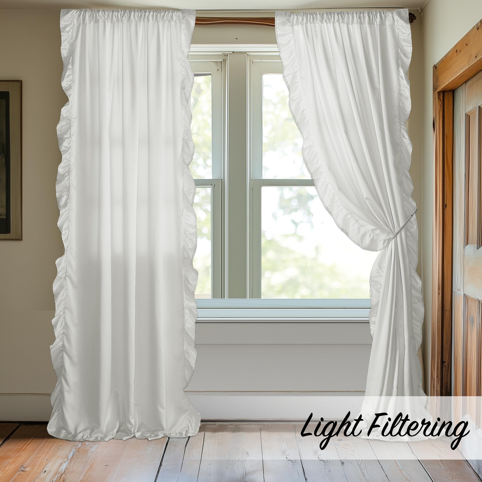 StangH satin ruffle curtains for living room deliver warm light filtering.