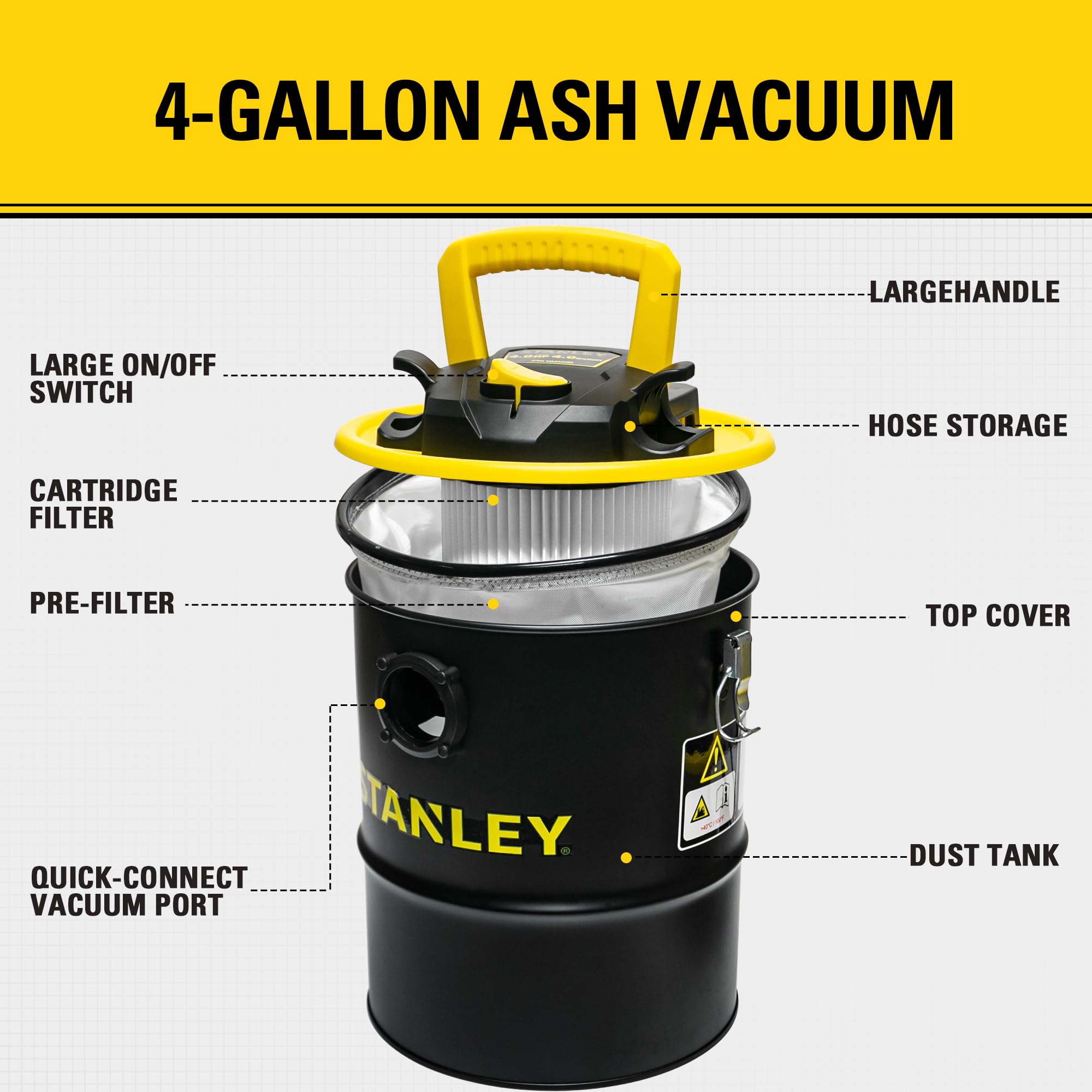 STANLEY ash vacuum aluminum wand delivers durable, heat-safe cleanup