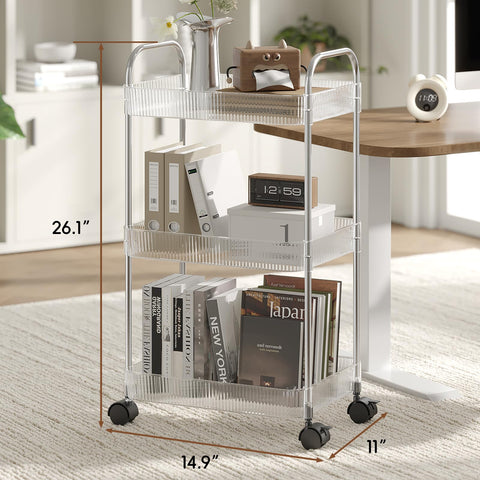 STARLATTA 3-Tier Cart in kitchen demonstrates space optimization for snacks and utensils.