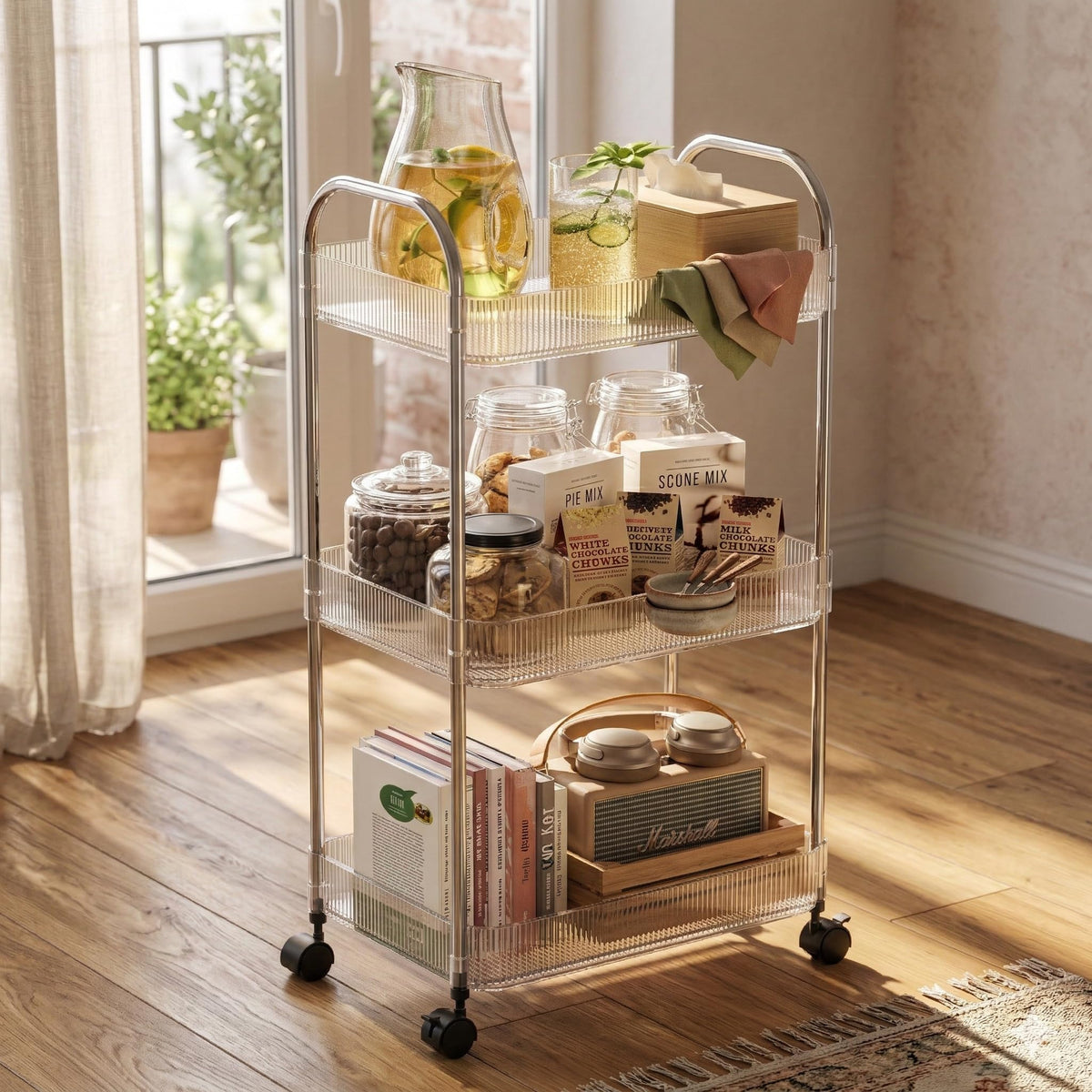 STARLATTA 3-Tier Cart side view shows compact, space-saving design ideal for narrow gaps.