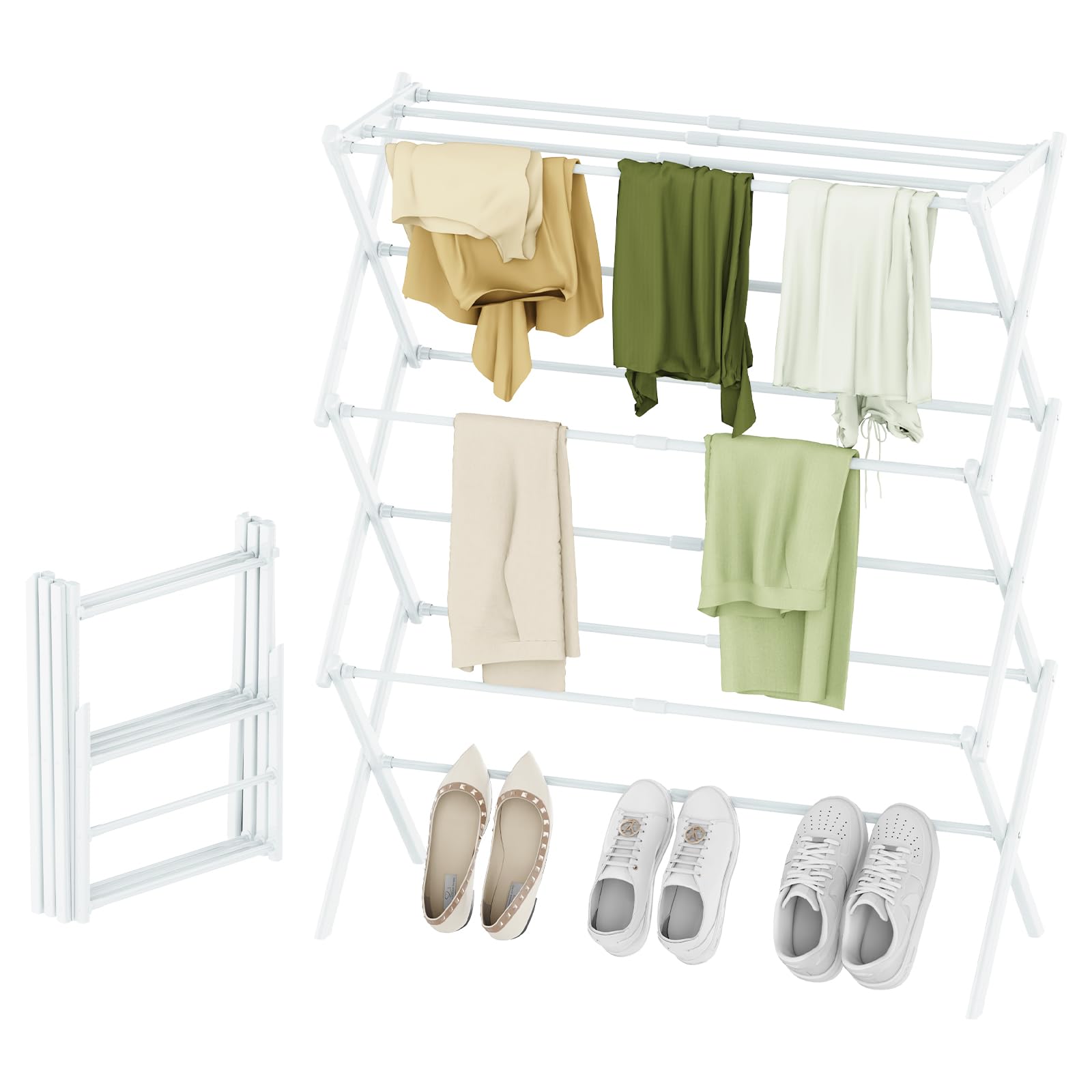 STARLATTA foldable drying rack closed for compact storage behind a door.