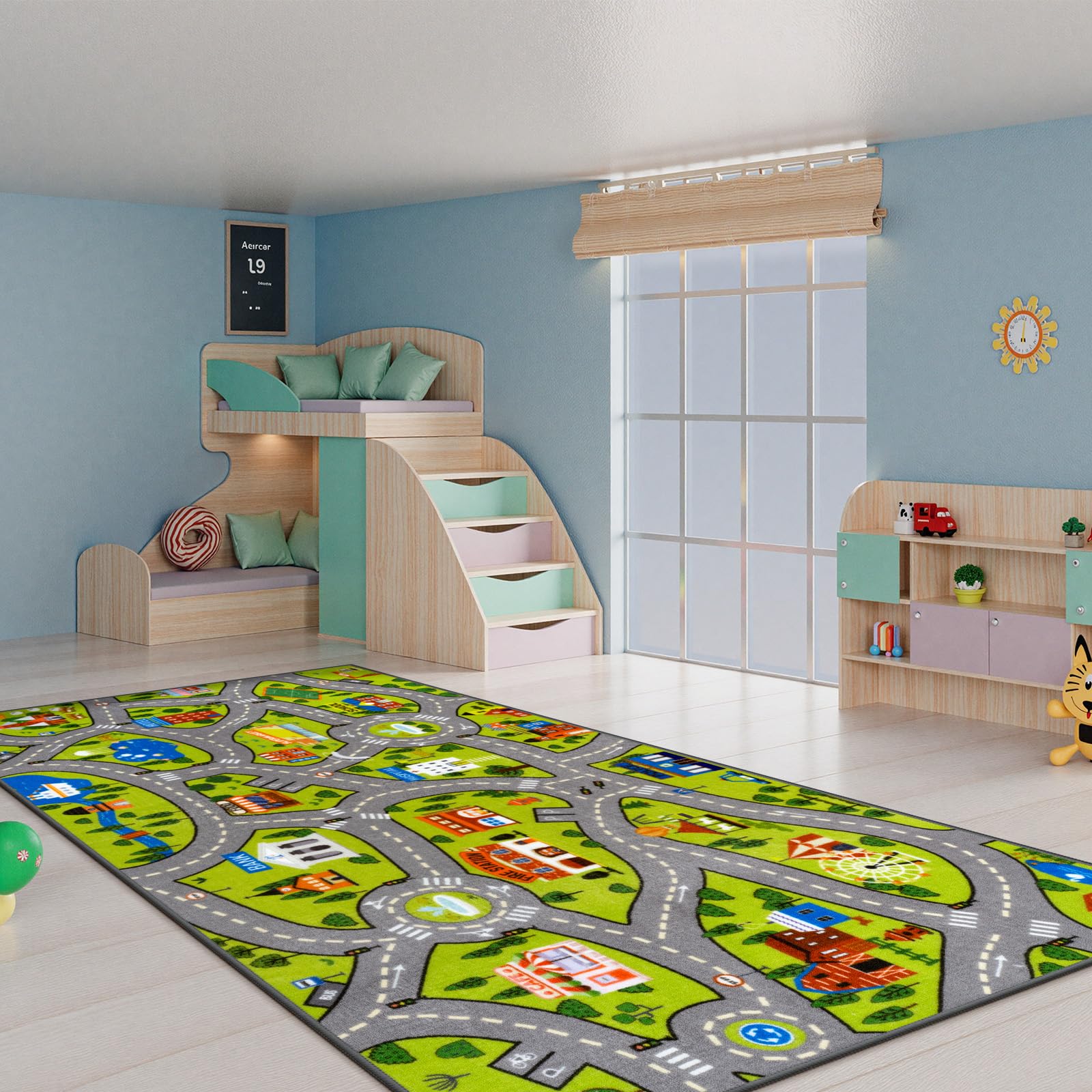 STARUIA Kids Car Rug encourages imaginative road routes and vehicle play scenarios.