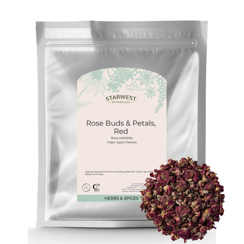 Starwest Botanicals dried rose buds for tea and culinary use.