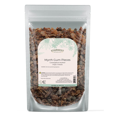 Starwest Botanicals myrrh gum pieces ideal for incense blends and natural crafts.