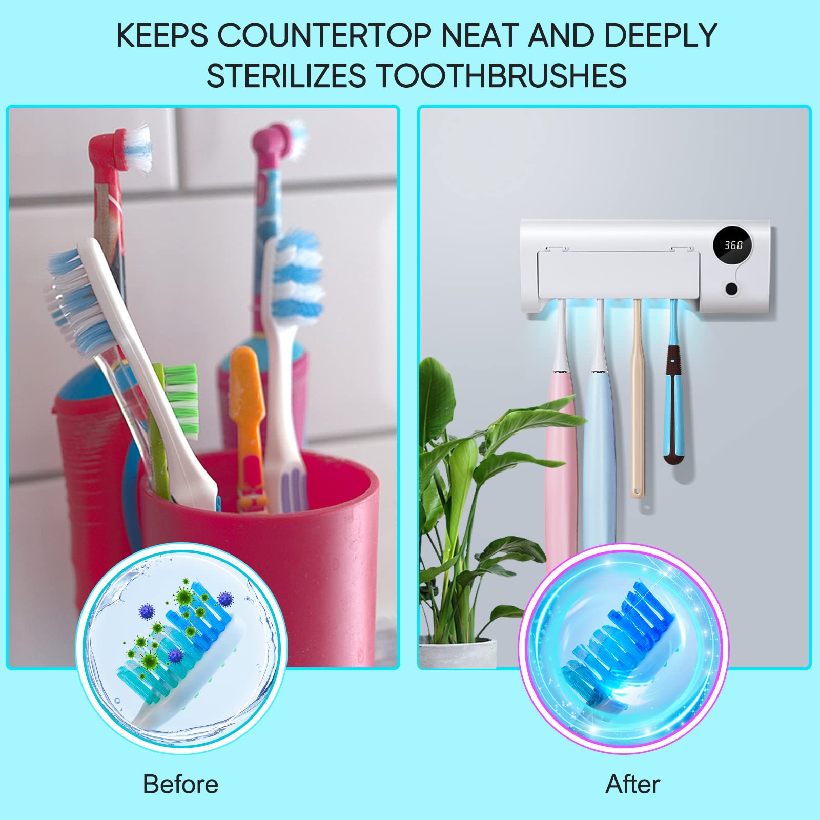 StarWin UV toothbrush holder four slots fitting family toothbrushes