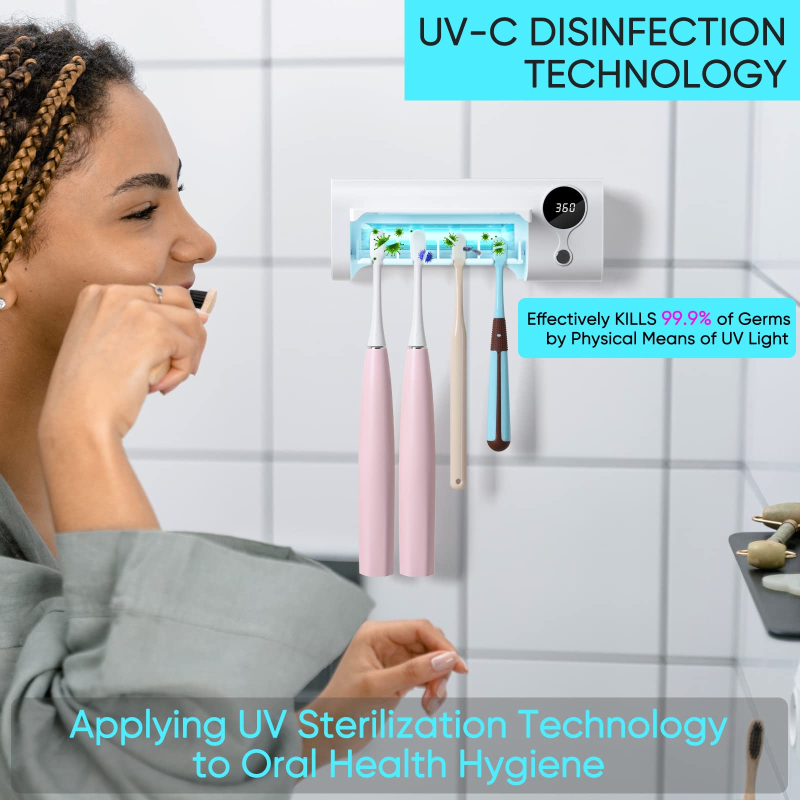 StarWin UV toothbrush holder adhesive installation for easy setup without drilling