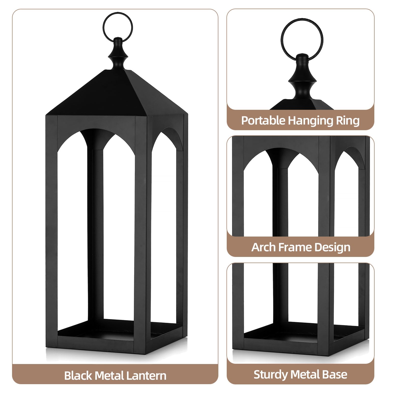 Staymoment lanterns suitable for indoor and outdoor decor on mantels and shelves.