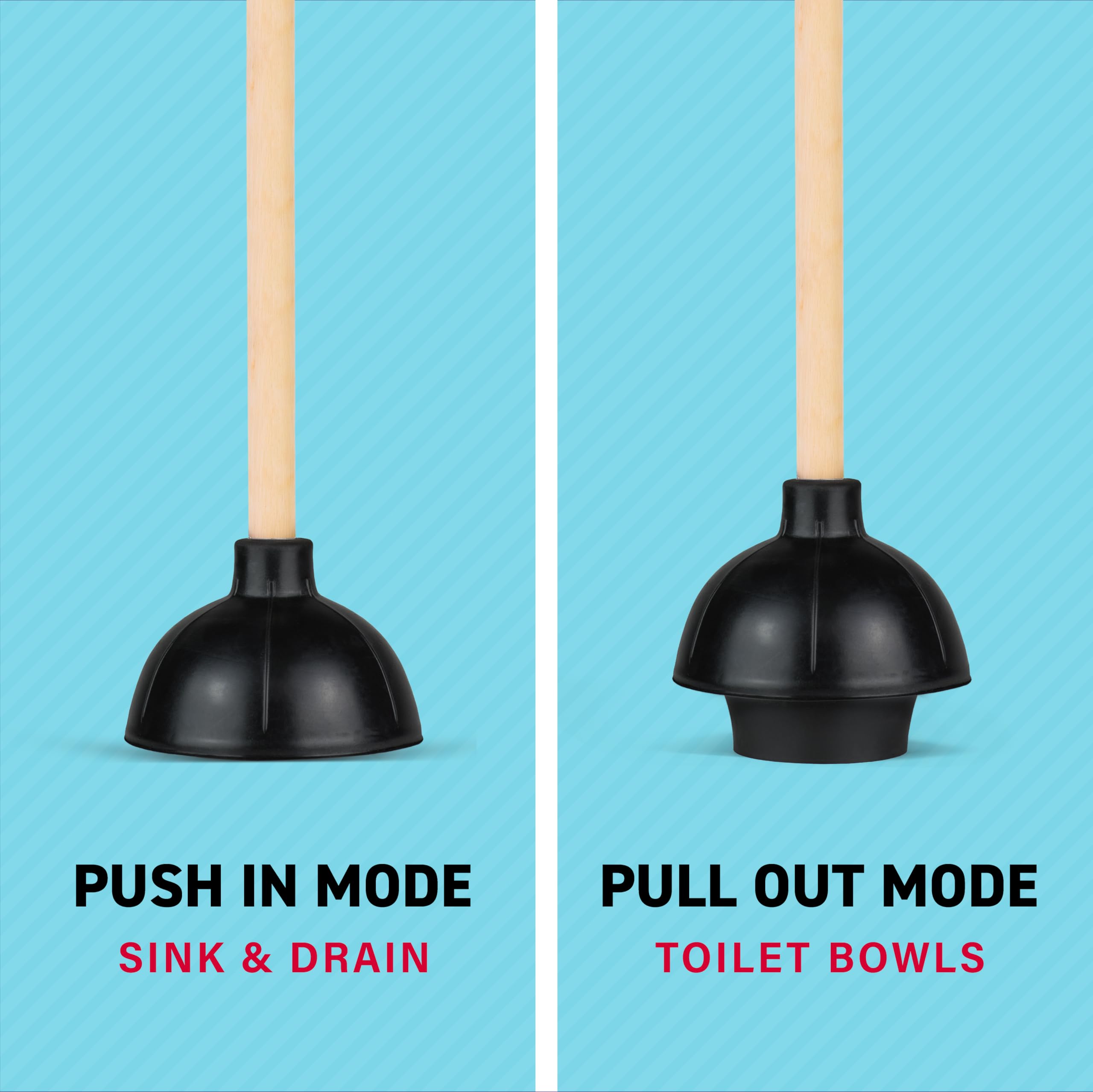 SteadMax plunger with wood handle showcased for extended grip and comfortable reach