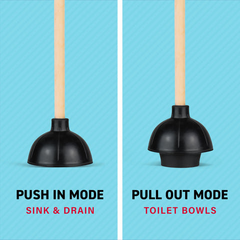 SteadMax plunger with wood handle showcased for extended grip and comfortable reach